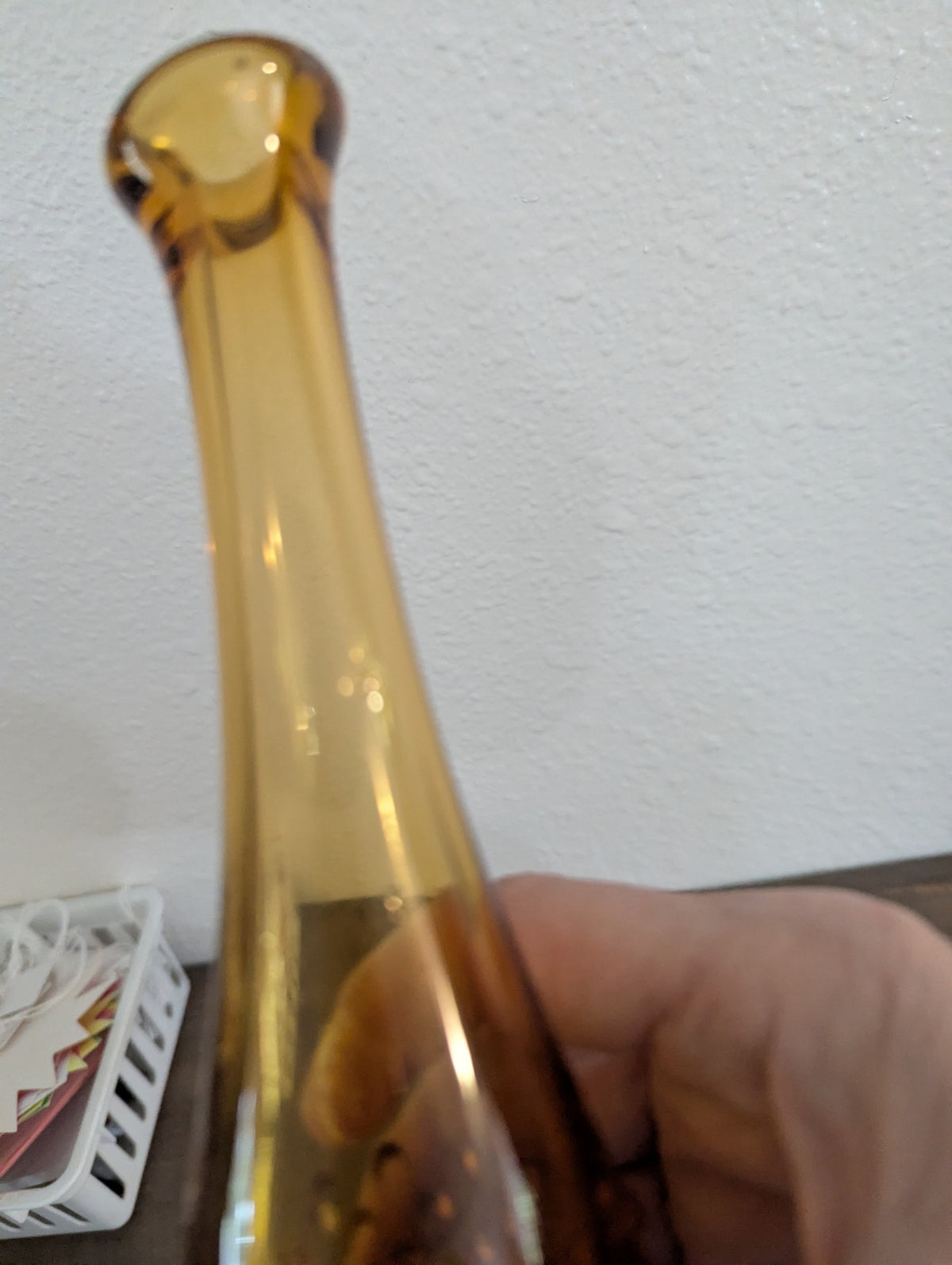 Vtg. Fention Amber/Brown Glass Swung Bud Vase