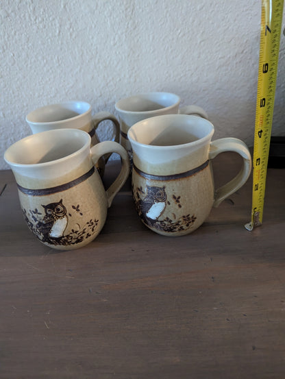 1970's Set of Owl Stoneware Mugs by Otagiri