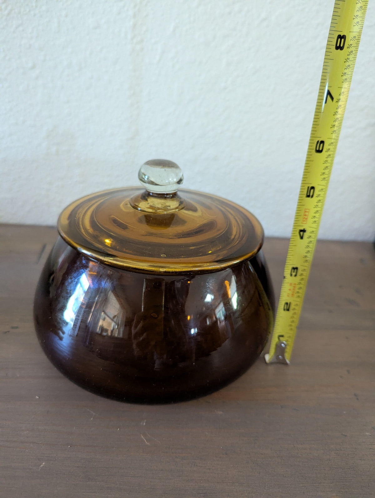 Vtg. Amber Glass Lidded "Pumpkin" Shape Hand-Blown Dish