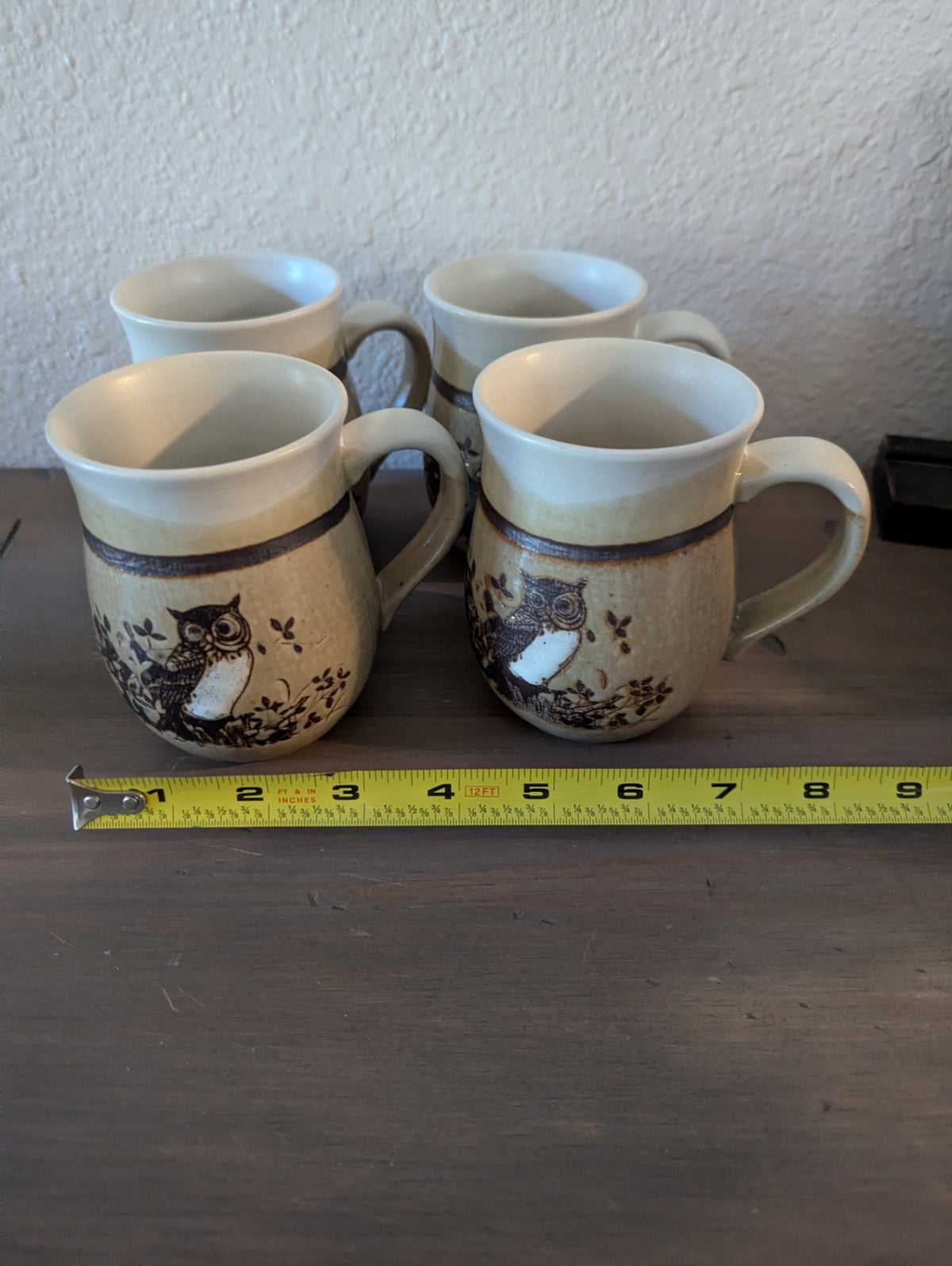 1970's Set of Owl Stoneware Mugs by Otagiri
