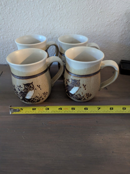 1970's Set of Owl Stoneware Mugs by Otagiri