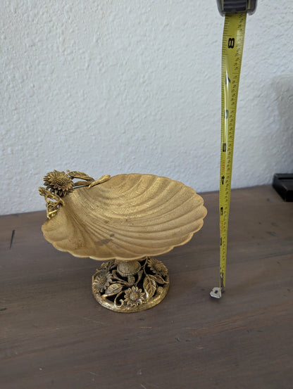 Vtg. Hollywood Regency Metal Sea Shell Pedestal Vanity Dish
