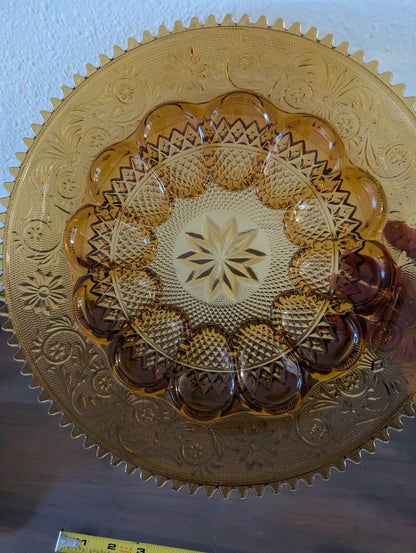 Vtg. Indiana Glass "Tiara Sandwich" Pattern Amber Egg Platter