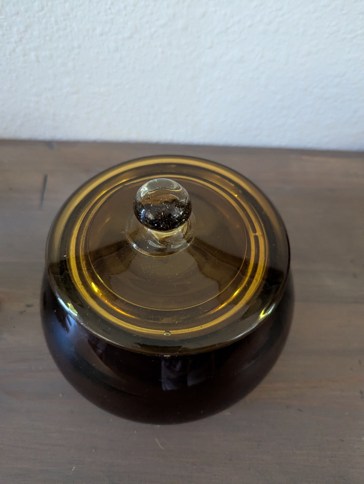 Vtg. Amber Glass Lidded "Pumpkin" Shape Hand-Blown Dish