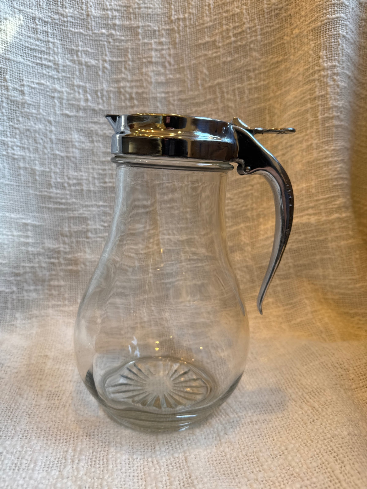 Vintage clear glass syrup pitcher Big