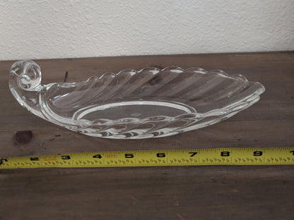 Vtg. Clear Pressed Glass Leaf-Shaped Relish Dish