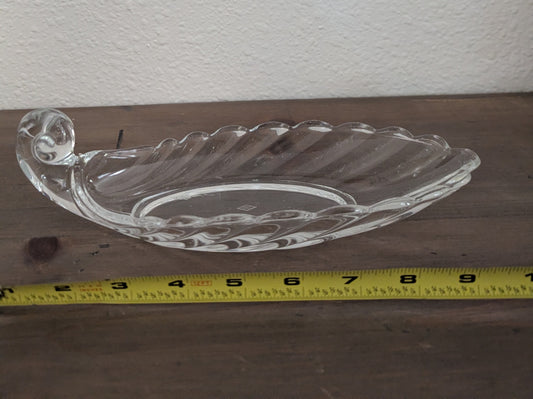 Vtg. Clear Pressed Glass Leaf-Shaped Relish Dish