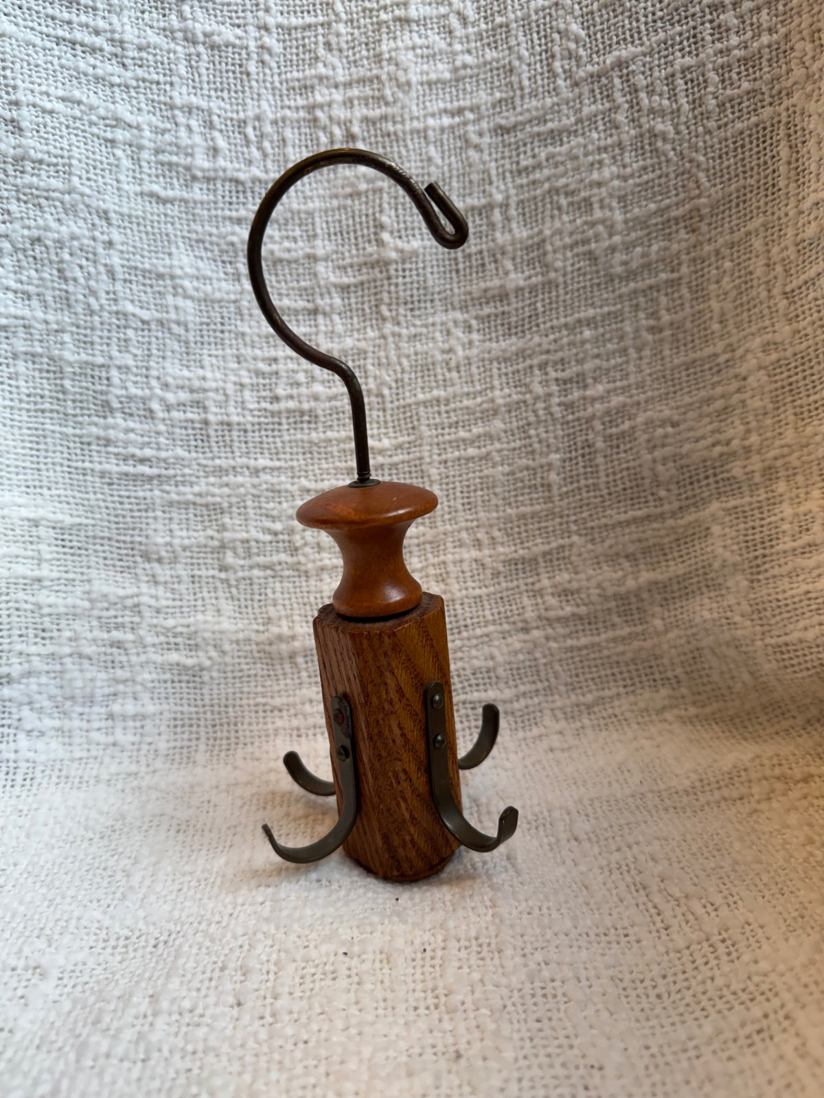 Vintage rotating wooden belt and tie hanger
