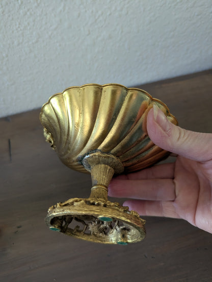 Vtg. Hollywood Regency Metal Sea Shell Pedestal Vanity Dish