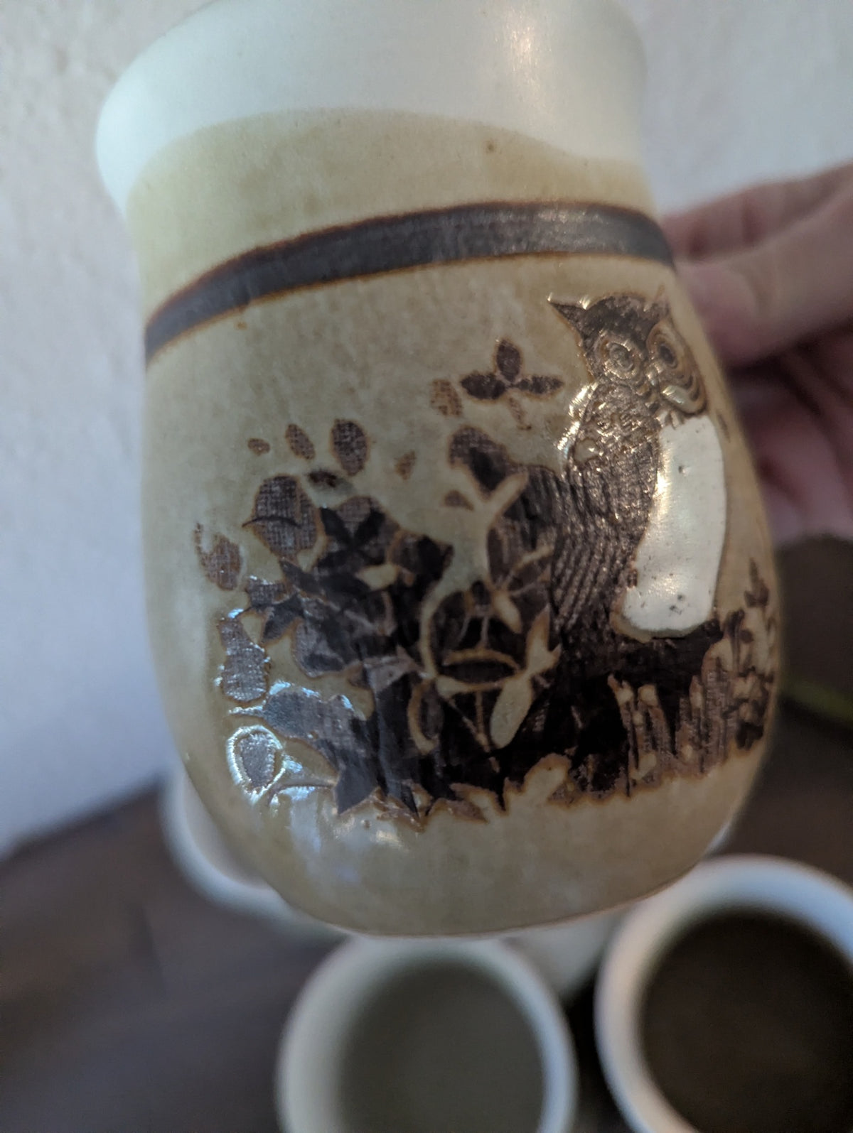 1970's Set of Owl Stoneware Mugs by Otagiri