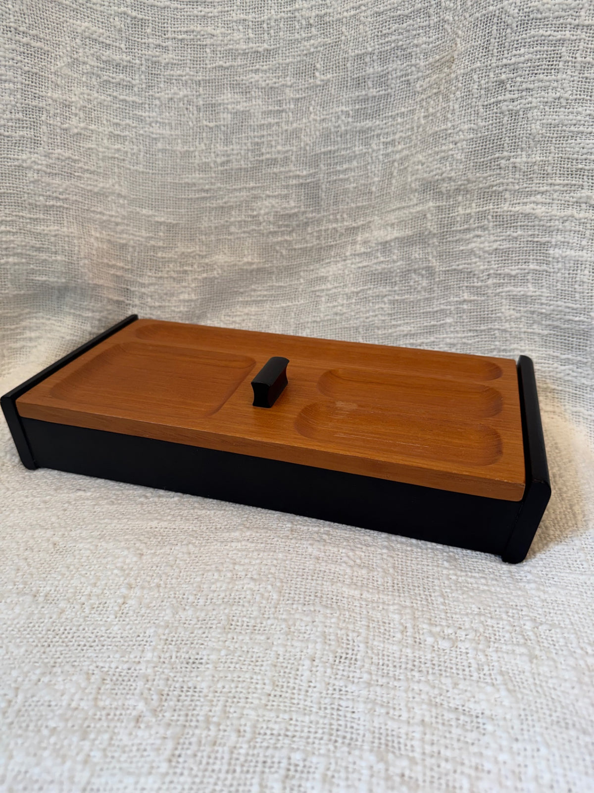 1950s MCM teak valet jewelry box 