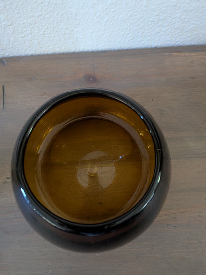 Vtg. Amber Glass Lidded "Pumpkin" Shape Hand-Blown Dish