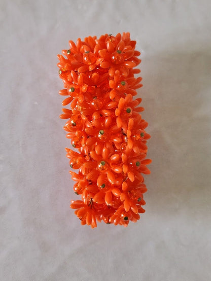 1960s Wide Orange Vinyl Flower Stretch Bracelet