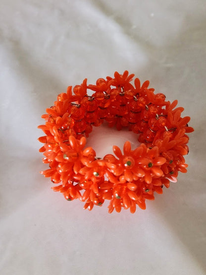 1960s Wide Orange Vinyl Flower Stretch Bracelet