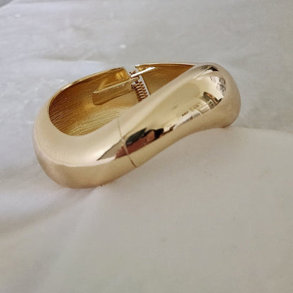 Golden Wave-Form Postmodern Hinged Bangle Bracelet