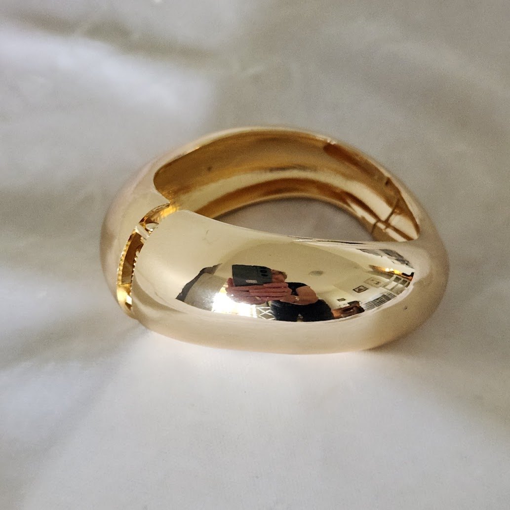 Golden Wave-Form Postmodern Hinged Bangle Bracelet