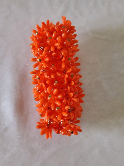 1960s Wide Orange Vinyl Flower Stretch Bracelet