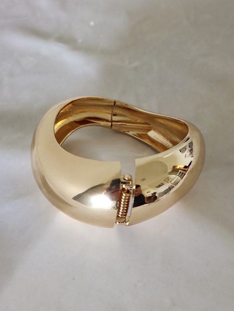 Golden Wave-Form Postmodern Hinged Bangle Bracelet