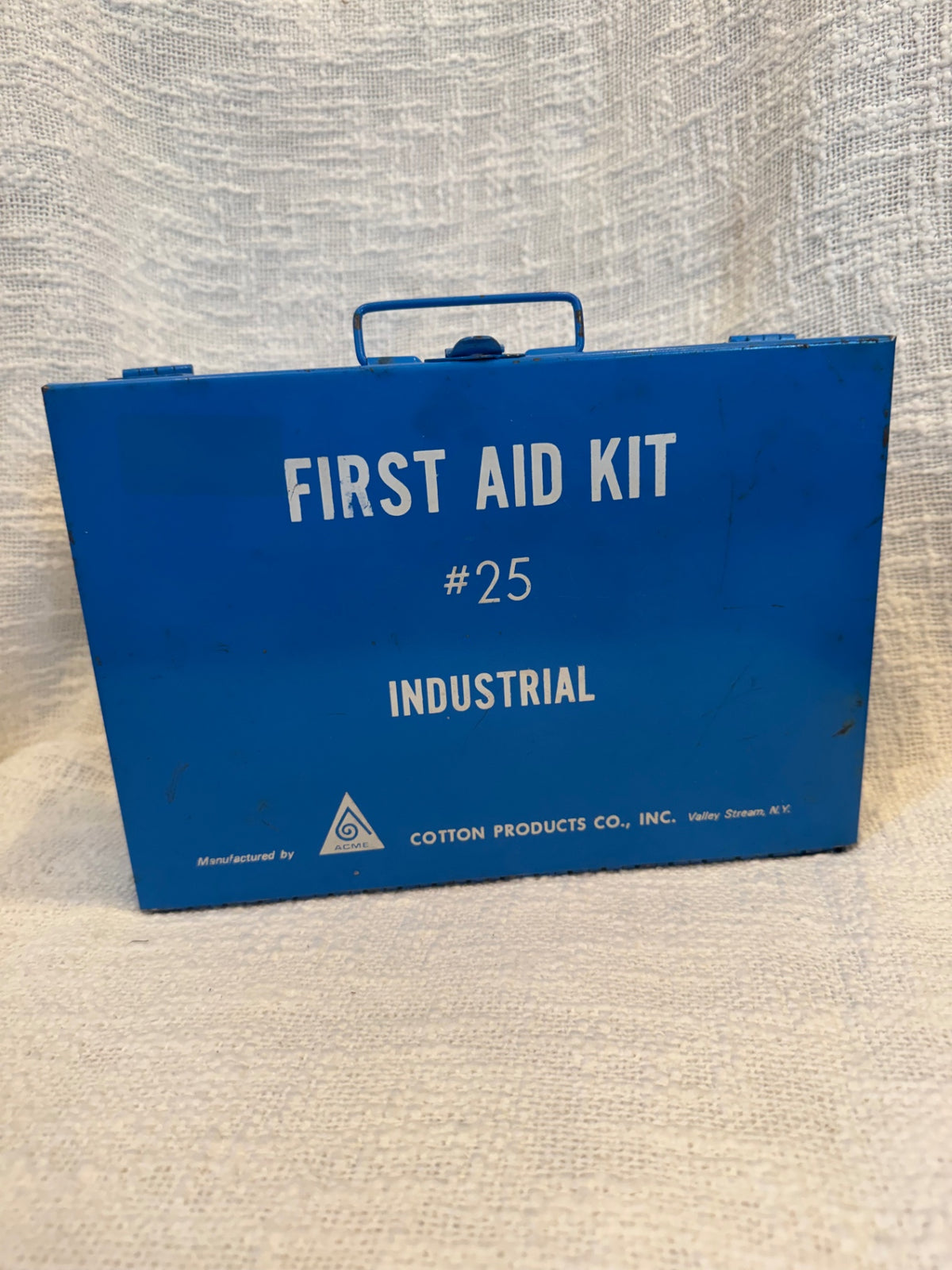 Vintage blue #25 industrial first aid metal box 