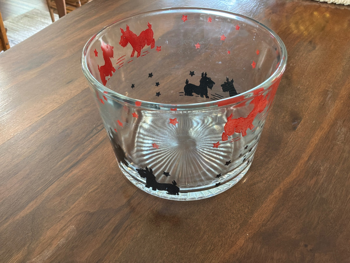 1930/40’s Hazel Glass, Scottie dog, red/blk bowl