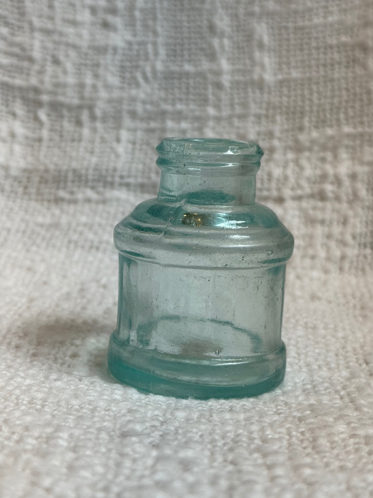 antique aqua-blue/teal glass inkwell bottle