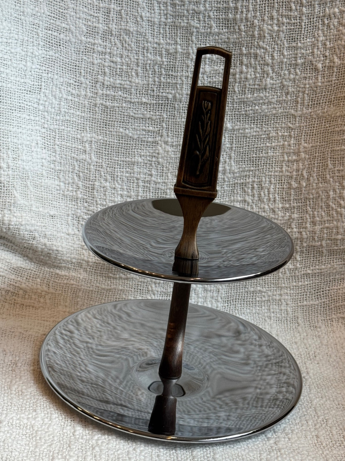 Vintage Kromex chrome two-tier serving tray 