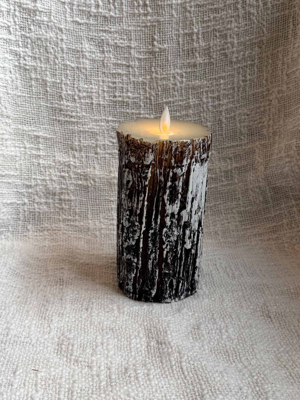 Trio of bark wax battery operated candles 
