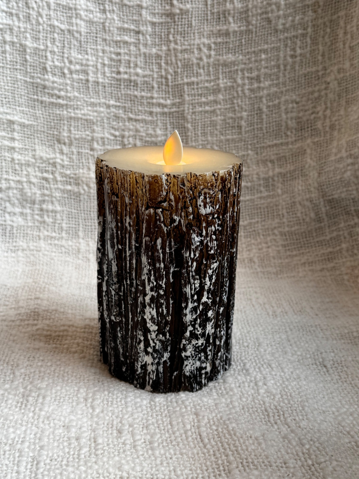 Trio of bark wax battery operated candles 