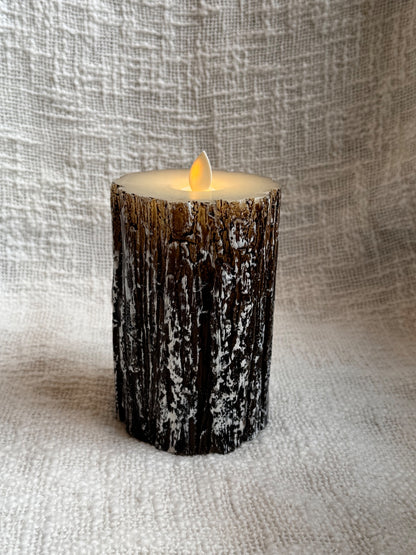 Trio of bark wax battery operated candles 