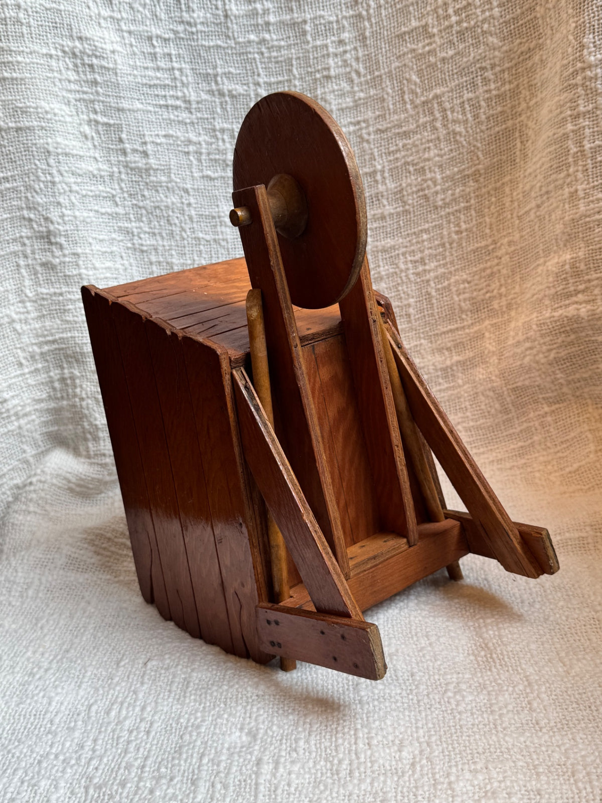 Handcrafted vintage wooden wheelbarrow decor 