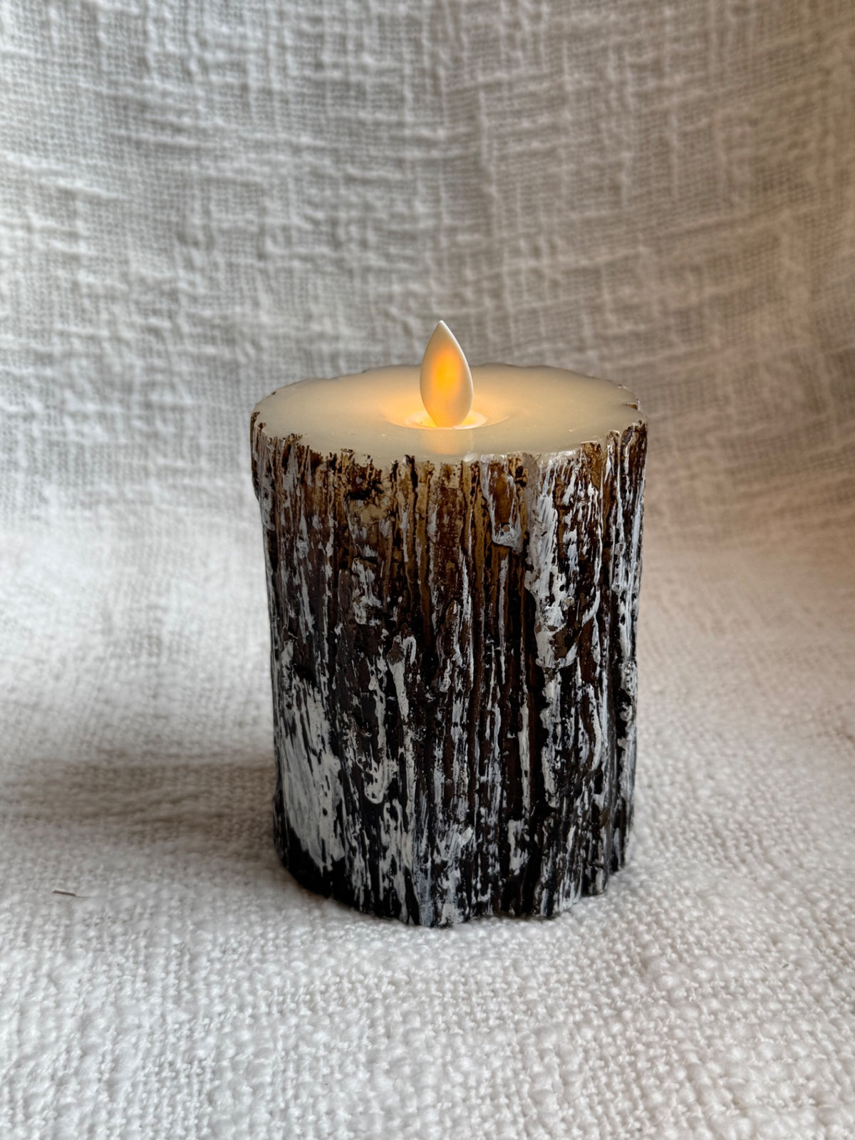 Trio of bark wax battery operated candles 
