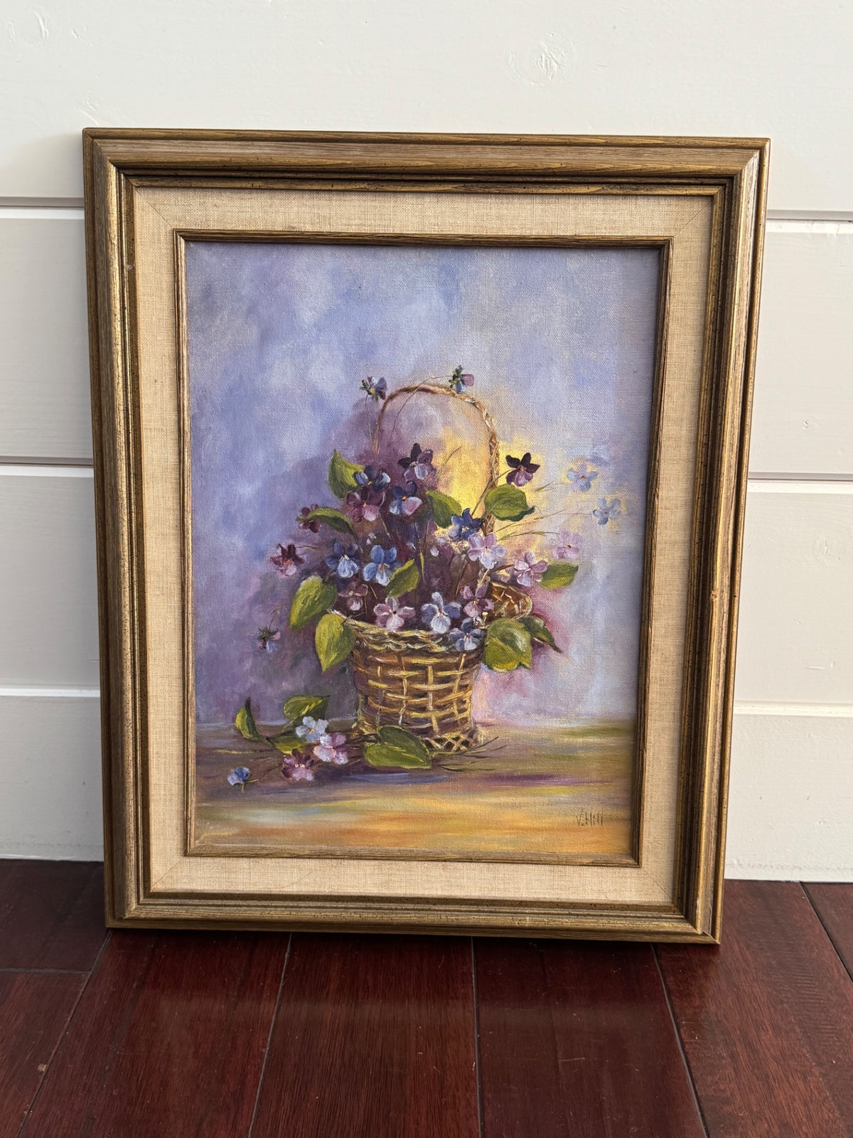 Vee J. Hill Water color violets  painting 12x16 canvas