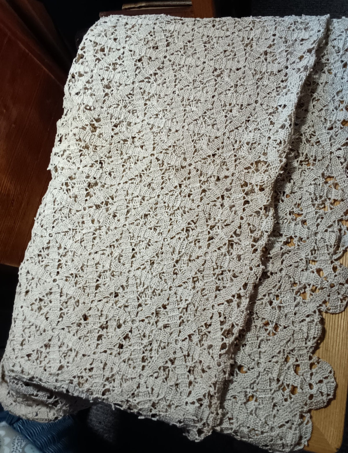 Vintage Handmade  Ecru Tablecloth 38" x68" 