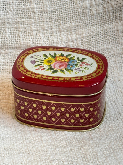 Little red tin w/ floral lid England