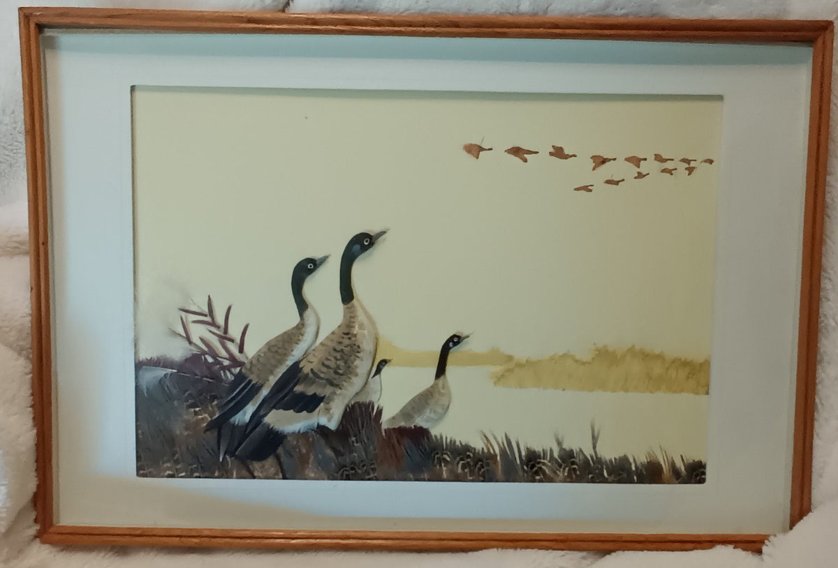 Wildlife Landscape Using Real Feathers & Trapunto Techniques 18"x12"