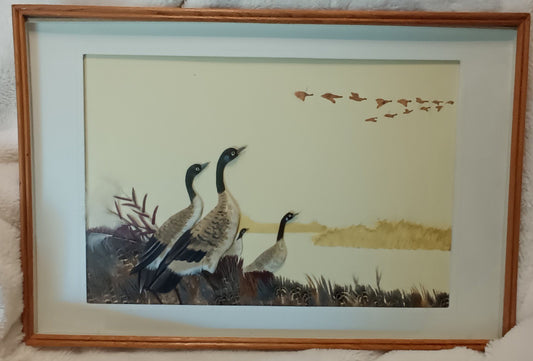 Wildlife Landscape Using Real Feathers & Trapunto Techniques 18"x12"