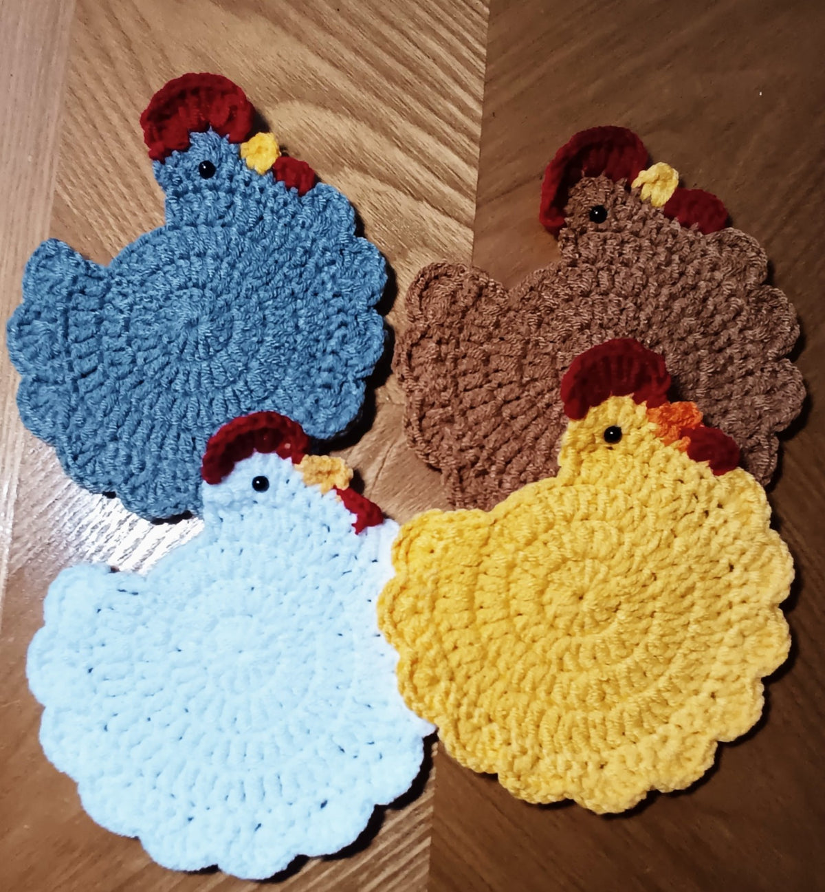 Set of 4 Hand Crocheted Chicken Coaster/Hot Pads