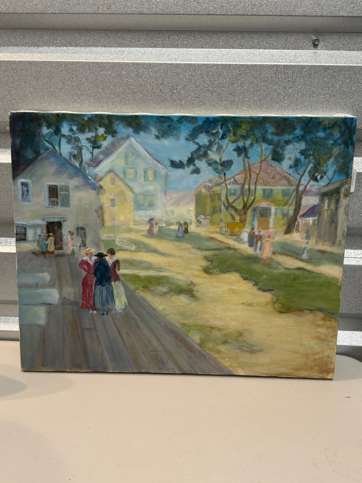 Vintage original Provence town oil on canvas 