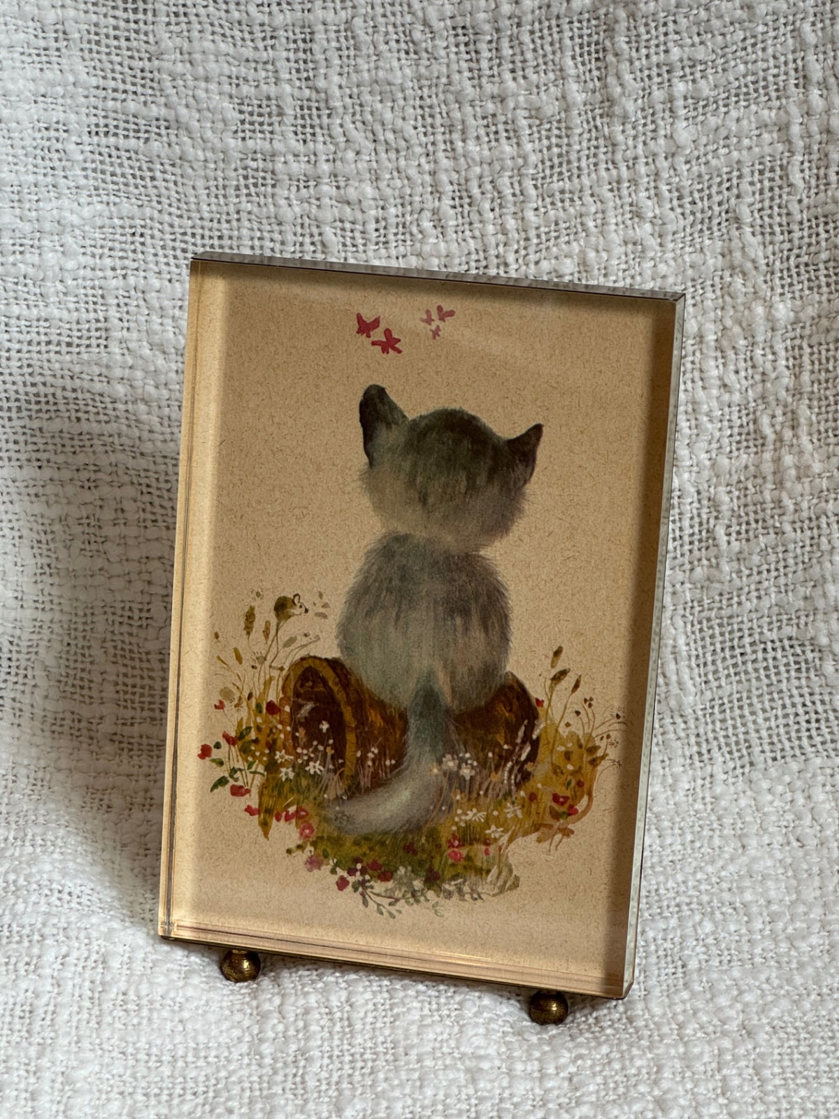 Retro brass & acrylic block frame w/ kitty print 