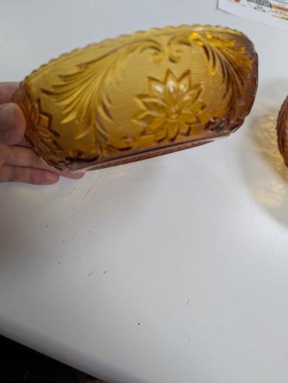 Vtg. Indiana Glass Tiara "Sandwich" Patten Amber Glass Bowls
