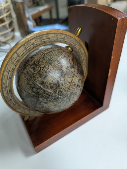 Mid Century Spinning Globe Wooden Book Ends from Italy
