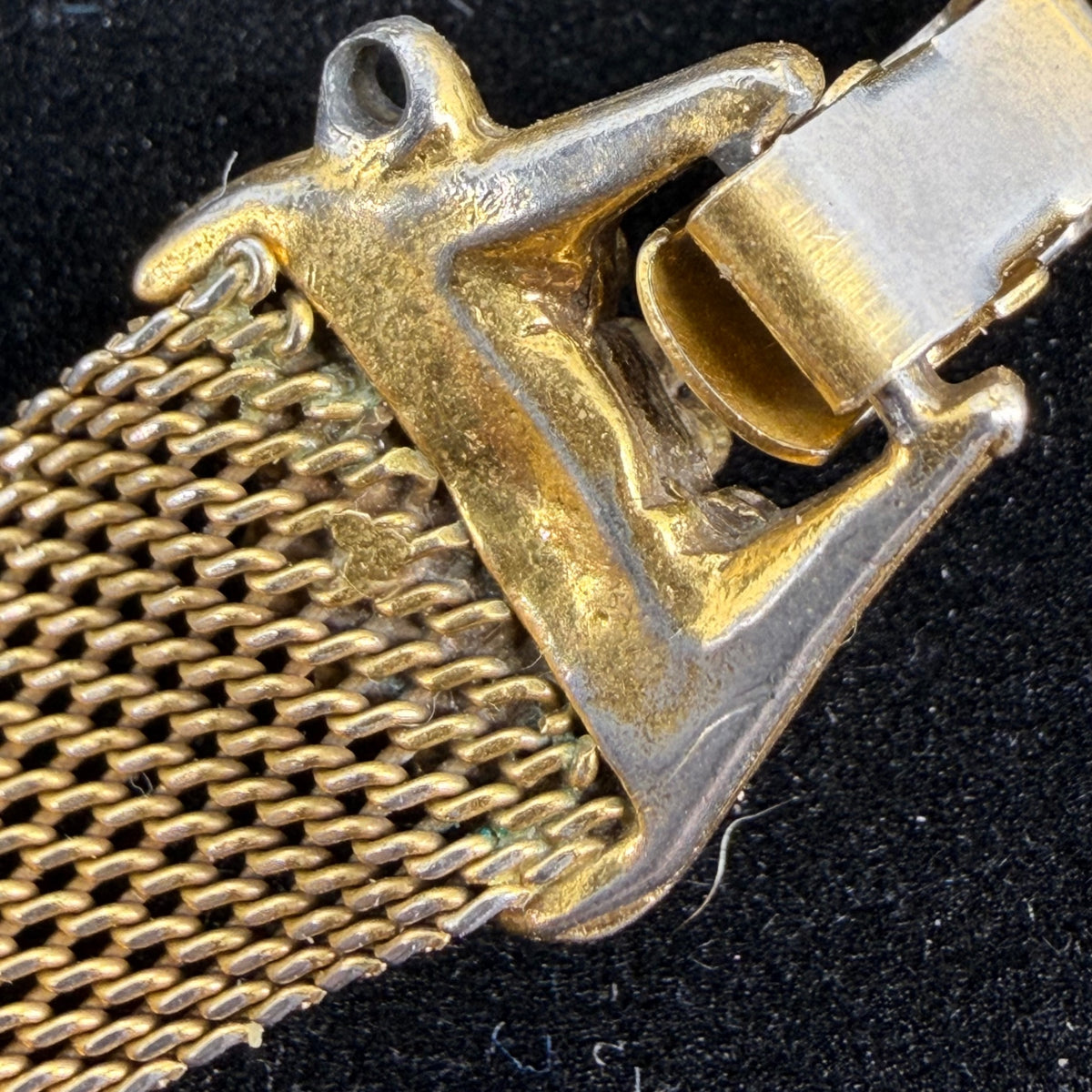 Vintage 7” Gold-Tone Mesh Bracelet • Multicolor Stones • Safety Chain