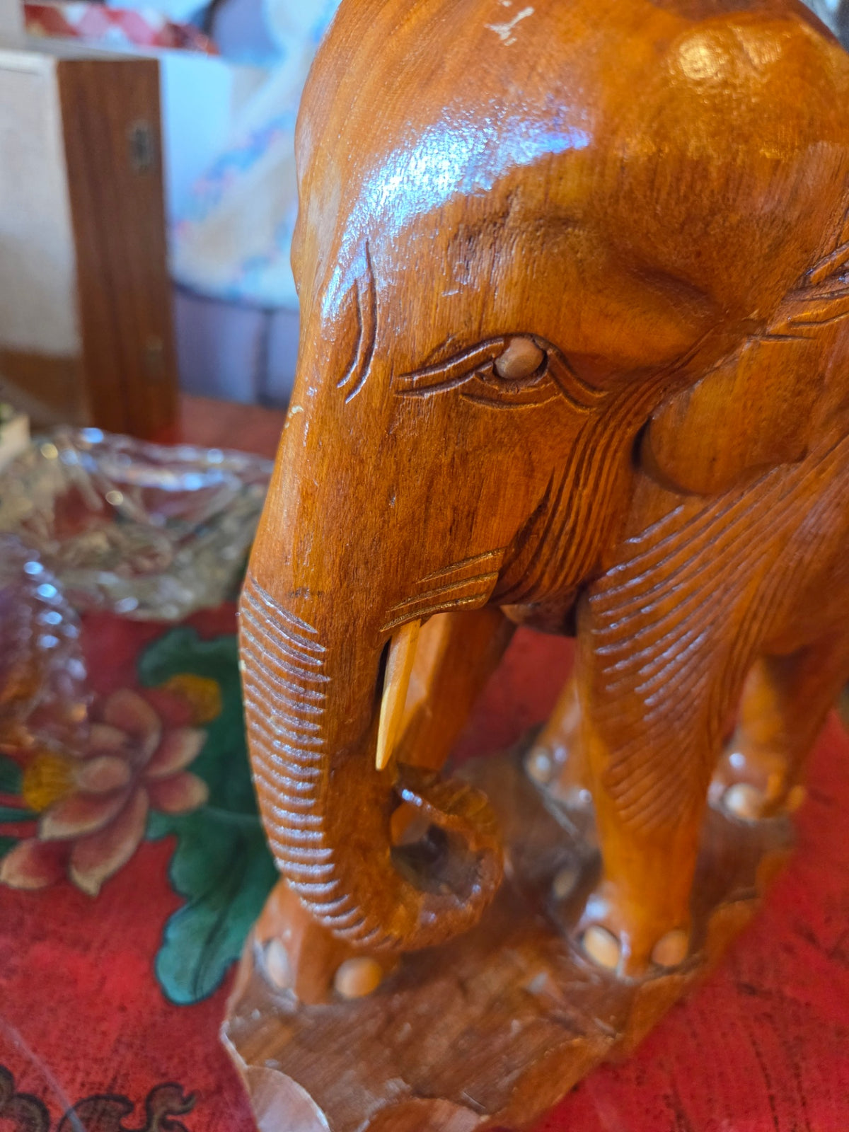 Teak hand-carved elephant