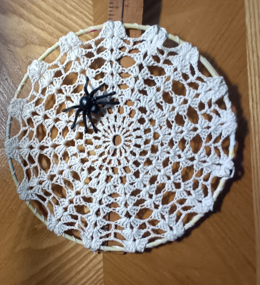 Hand Crocheted Spider Web w/Spider