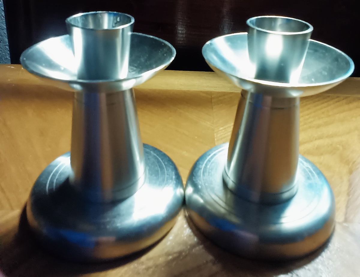Brushed Pewter Scandi-styled Candle Stick Pair