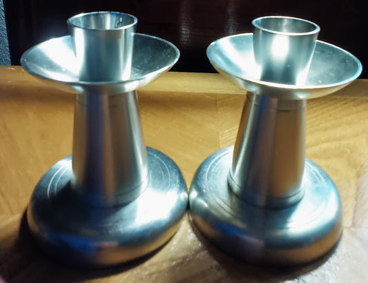 Brushed Pewter Scandi-styled Candle Stick Pair