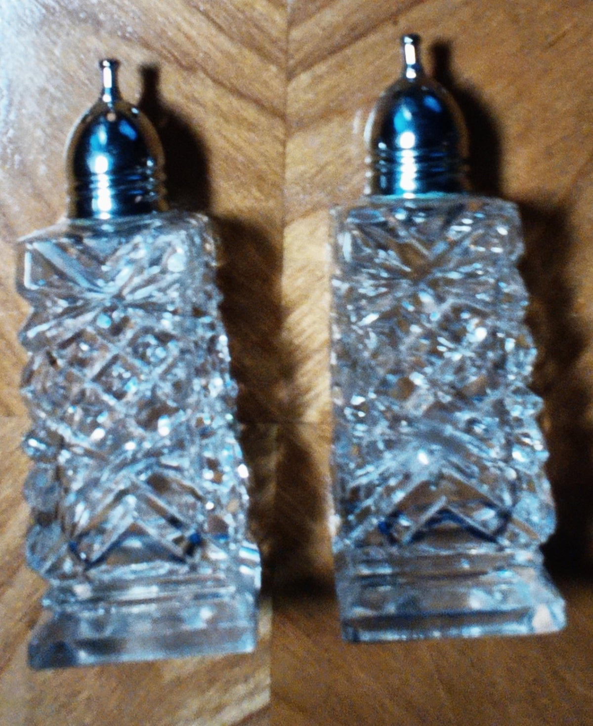 Fancy Cut Glass Salt& Pepper Set