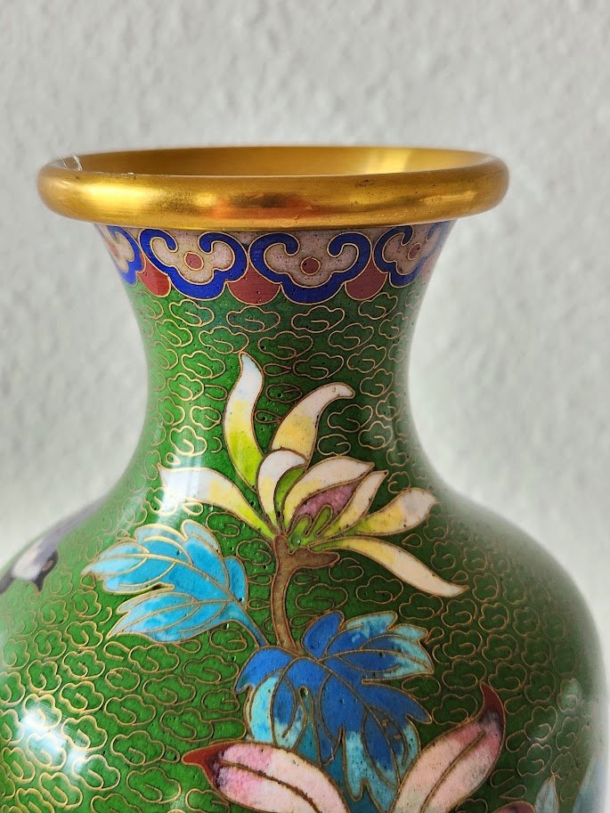 Vintage Green Cloisonne Vase