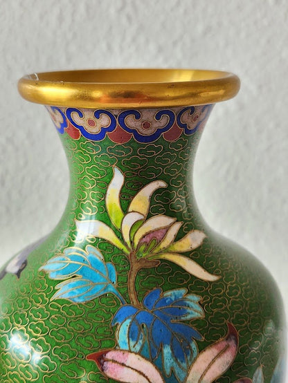 Vintage Green Cloisonne Vase