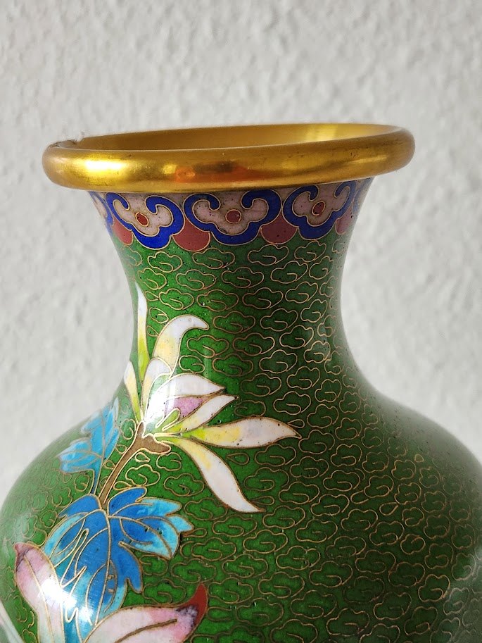 Vintage Green Cloisonne Vase